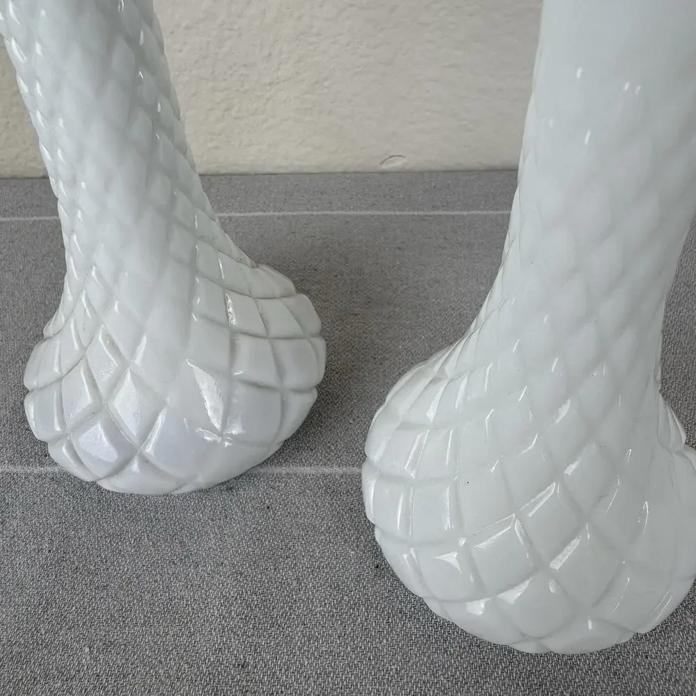 Vintage Hoosier Milk Glass Vase Set Of 2 Quilted Diamond White 6” 4062/9” 4092